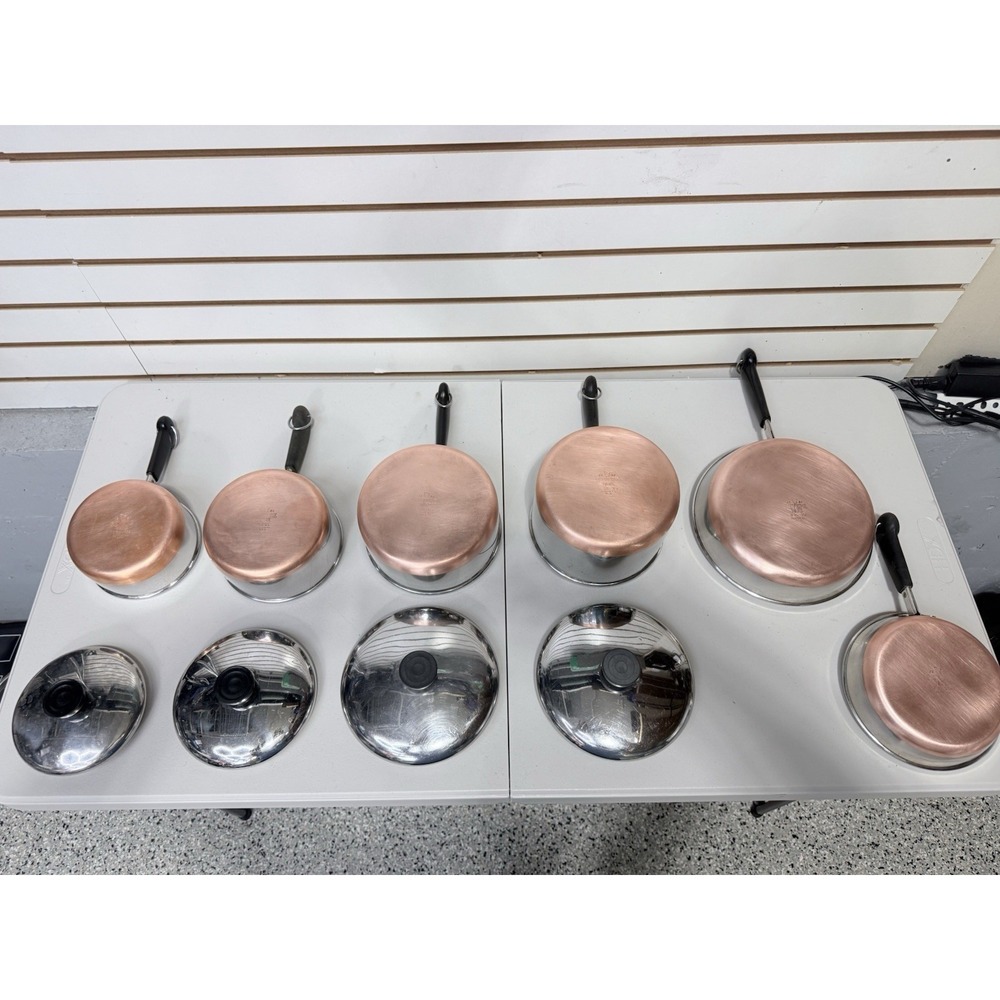 Revere Ware Copper Bottom 10Pc Cookware Pots Pans 1qt 1.5qt 2qt 3qt 7" & 9" Pans